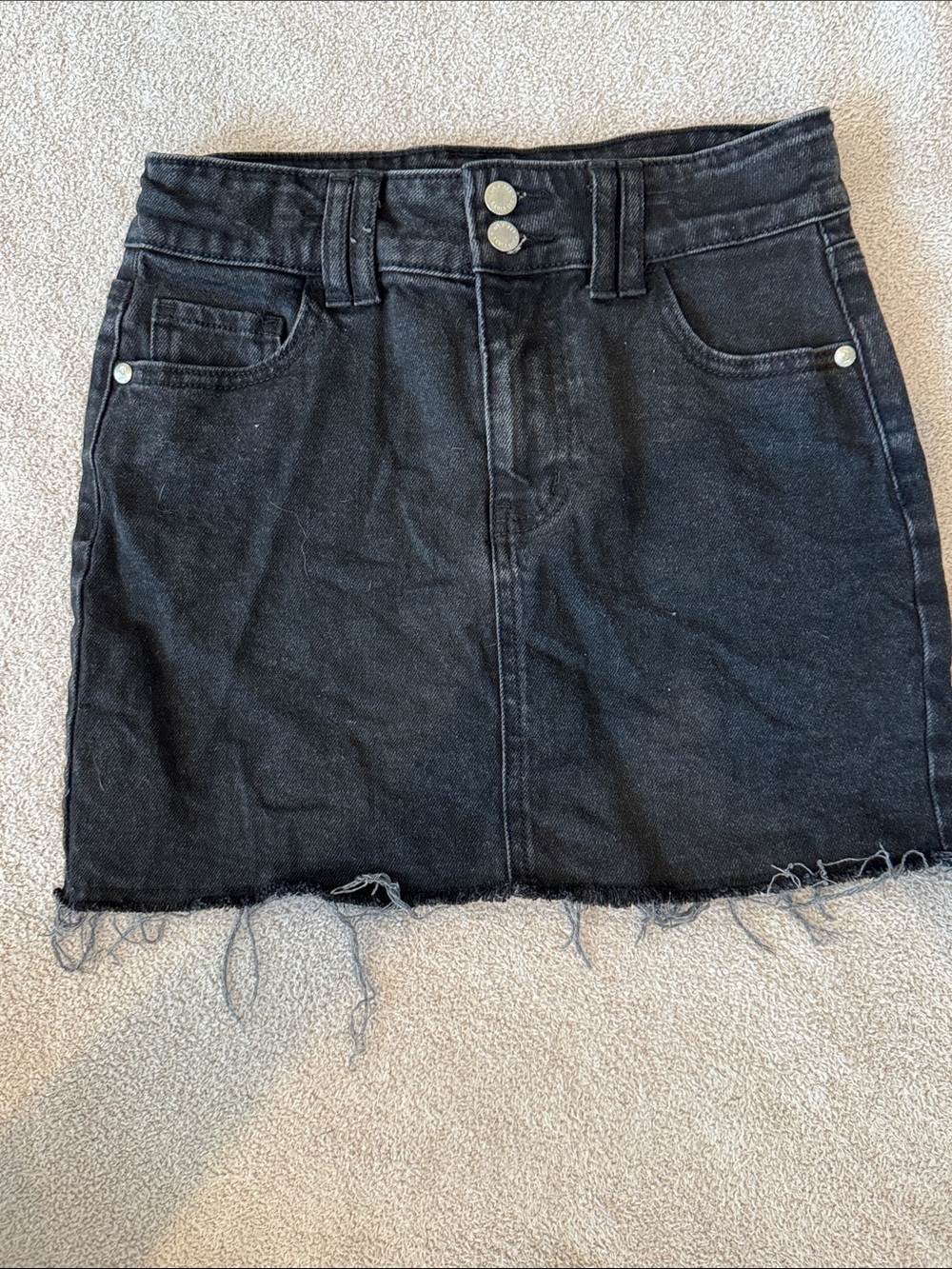 Girls Black Jean/Denim Mini Skirt with Raw Hem